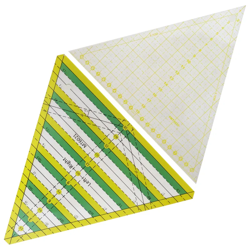 Regla triangular de plástico, herramienta de costura de retales, regla de dibujo artesanal, 2 uds.