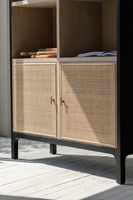 Meubles en rotin de style bohème antique, meubles en chêne bio, vitrine d'angle, salon, meubles en rotin, accent, rangement en forme d'arche, armoires à vin