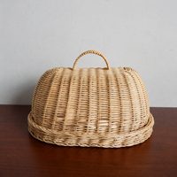 Couverture de panier de rangement alimentaire en rotin tressé PP de qualité alimentaire avec poignée, couvercle anti-insectes et anti-poussière pour panier de service de cuisine