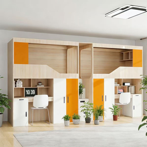 Lit superposé moderne à faible hauteur pour enfants, axé sur la sécurité, avec <span class=keywords><strong>bureau</strong></span> <span class=keywords><strong>intégré</strong></span> et rangement, privilégiant le jeu sûr, l'étude et l'école - Product Image 1