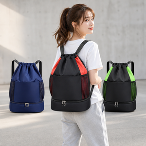 <b>Drawstring</b> <b>Backpacks</b> 45cm Gym Sack Wet Dry Bottom Zipper Compartment Mesh Side Pocket Padded Strap Adjustable Pool Sports Colors - Product Image 1