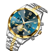 Montres de luxe pour hommes, chronographe de marque haut de gamme, montre-bracelet en or de haute qualité, cadran romain lumineux avec phases de lune