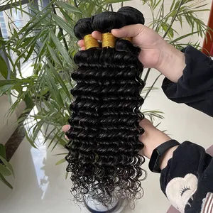 12A Wholesale Hair Bundles Human Bulk Cuticles Aligned, Deep Wave Peruvian Bulk Bundle Human Hair In Pack with Closure