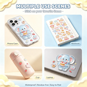 Dessert Elephant Cartoon Adhesive Stickers PVC <b>Gloss</b> Lamination Home Decoration Sticker Sheets - Product Image 3