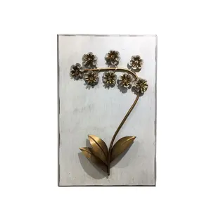 White canvas painted metal flower kitchen wall art decor
