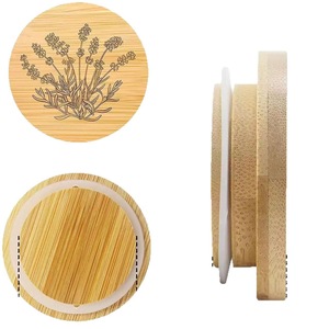Tapa de bambú con diseño de flor de mandala, reutilizable para frascos, color madera natural, cierre hermético redondo - Product Image 1