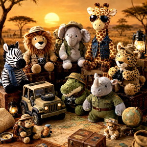 Maßgefertigtes Safari-Wildtier-Plüschset, Dschungel-Entdecker-Charakter Stofftier für <span class=keywords><strong>Zoo</strong></span>-Geschenkeläden & Wildtier-Themenparty-Dekoration - Product Image 1