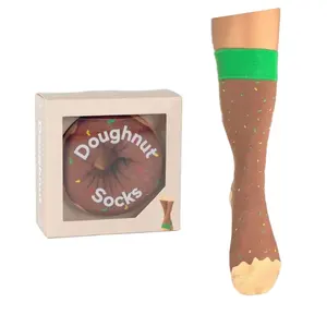 Venta caliente transpirable algodón moda equipo hombre Popular colorido Donut alimentos dulce bollos patrón Mister Donut Calcetines