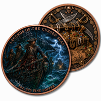 Pièce de monnaie commémorative en cuivre fin .999 de 1 once, motif trésor pirate, bijoux, lanterne, carte nautique, art crâne, artisanat métallique