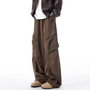 Salopette a Gamba Larga Color Caffè Retrò, Moda Maschile di Marca, Design Deconstructivo, Pantaloni Lunghi Casual Larghi e Drappeggiati - Product Image 1