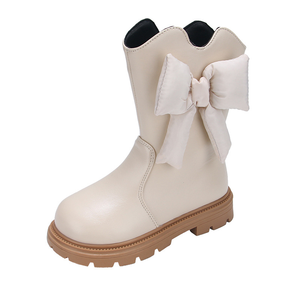 Botas de Cuero a la Moda con Lazo Grande para Niñas, Botas de Invierno Forradas y Cálidas hasta la Pantorrilla - Product Image 5
