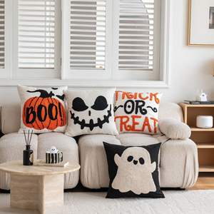 <b>Halloween</b> Throw Pillow Set Cotton Square <b>Cushion</b> Cover Trick Or Treat Pumpkin Ghost Face Decorative Pillowcase For Home Bedroom - Product Image 2