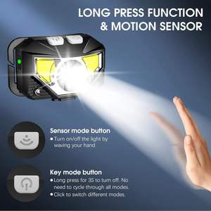 Lampe frontale <span class=keywords><strong>LED</strong></span> au lithium-ion super lumineuse, étanche IP55, détecteur de mouvement, rechargeable par USB-C, <span class=keywords><strong>bandeau</strong></span> réglable, portée de 50 à 99 m, camping - Product Image 2