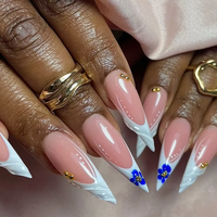 Faux ongles longs à talon aiguille faits main, roses et blancs, style French, couvrance totale, en gel souple acrylique, 10 pièces