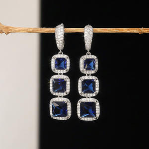 Pendientes de Diamantes de Oro Blanco de Lujo, Corte Princesa Azul Zafiro, Certificados por GIA, Joyería Fina para Mujer, Joyería de Boda - Product Image 4