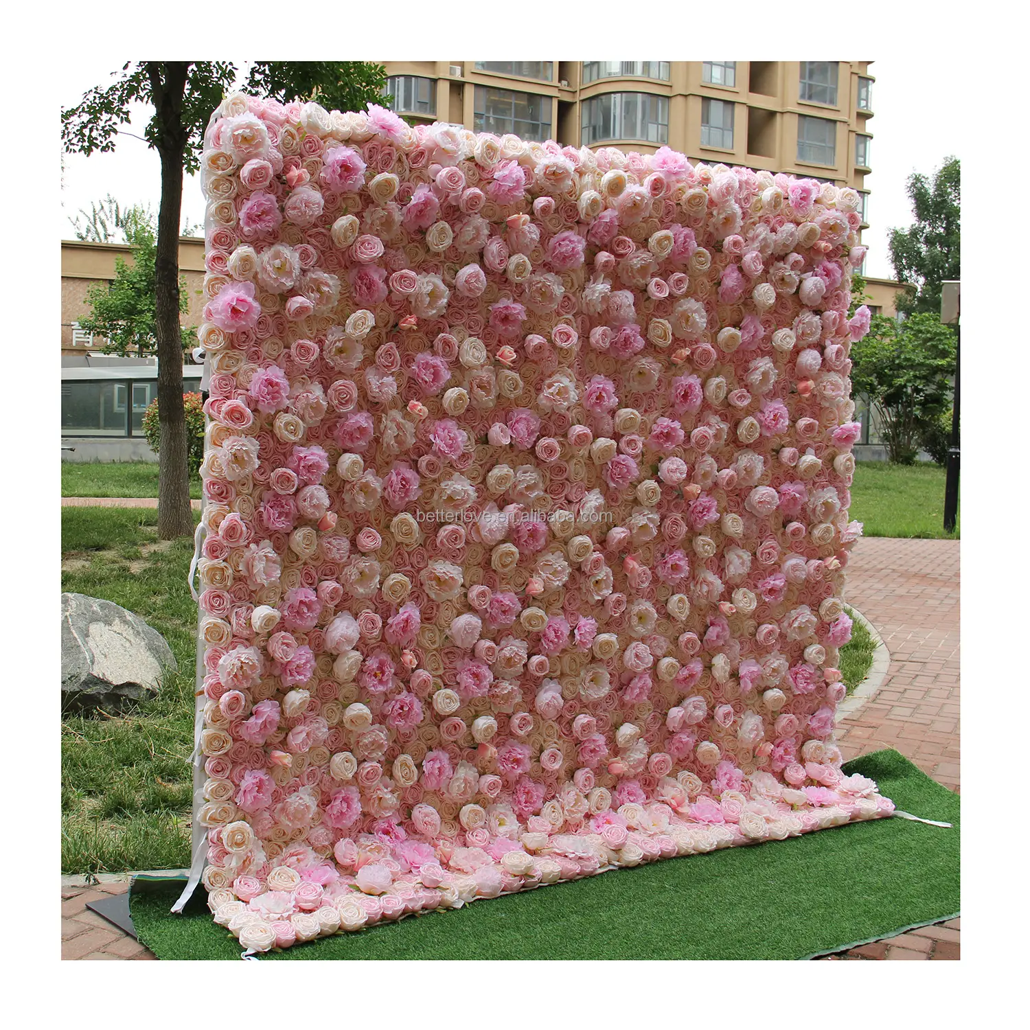 Betterlobe fundo de casamento rosa flor parede painel de flores 8ft * 8ft pano de parede pinturas de flores e artes de parede óleo