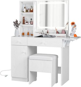 Tocador pequeño <span class=keywords><strong>de</strong></span> madera para dormitorio <span class=keywords><strong>de</strong></span> <span class=keywords><strong>maquillaje</strong></span> <span class=keywords><strong>de</strong></span> vidrio flotado con espejo y cajón Led <span class=keywords><strong>de</strong></span> luz <span class=keywords><strong>de</strong></span> cuerpo entero - Product Image 1