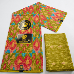 4+2yards Ankara African Gold Fabric Real Wax Fabric Pure Cotton <strong>Material</strong> Nigeria Ghana Kente Lace for Cloth <strong>Sewing</strong> DIY <strong>Materials</strong> - Product Image 4
