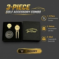 Coffret Cadeau de Luxe pour le Golf, Ensemble de 3 Accessoires de Golf Dorés, Outil de Réparation de Divots, Marqueur de Balle, pour Cadeaux d'Entreprise