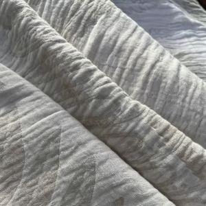 Lino de algodón orgánico con bordado de hojas-65% algodón 35% Lino Color original (sin blanquear y sin teñir) Certificado estándar de la OEKO-TEX - Product Image 1