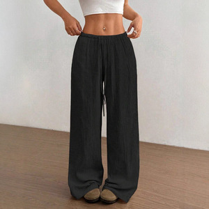 Pantalones Rectos Casuales de Playa para Mujer, Estilo Europeo Americano, Corte Holgado, Tela Imitación Lino Absorbente, Personalizables - Product Image 2