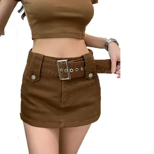 Seksi baharat kız kot etek bahar ve yaz tasarım duygu küçük kahverengi etek pantolon bir kelime kalça etek
