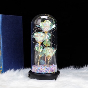 Regali artificiali di san valentino lampada a Led rosa dorata incantata lamina d'oro 24 carati rosa in cupola di vetro fiori decorativi con luci - Product Image 4