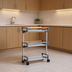 Carrito de Almacenamiento de Aluminio Plateado de 3 Niveles, Unidad de Almacenamiento Rodante para Cocina - Product Image 2