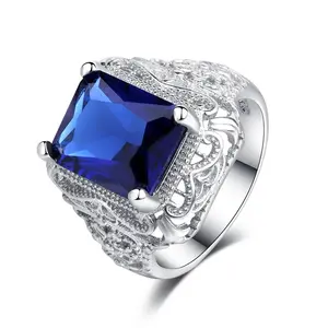 2020最新时尚镀银蓝宝石公主戒指适合饰品配件
