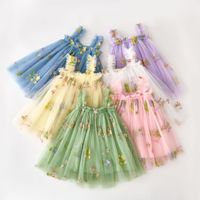 2024 été tulle 3d belle broderie fleur filles robe pour enfants 1-6 ans