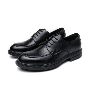 Zapatos Oxford de Cuero Genuino para Hombre, Punta Redonda, con Cordones, Suela de Goma Antideslizante, Zapatos de Vestir para Toda Temporada, Color Marrón Sólido - Product Image 4