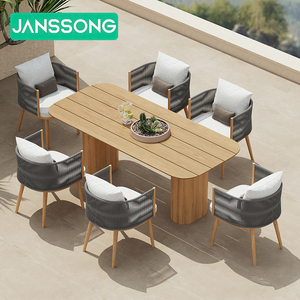 Set da pranzo <span class=keywords><strong>Patio</strong></span> <span class=keywords><strong>di</strong></span> lusso in <span class=keywords><strong>legno</strong></span> <span class=keywords><strong>di</strong></span> Teak Hotel Set da pranzo all'aperto tavolo e sedie da giardino Hotel Set <span class=keywords><strong>di</strong></span> mobili da giardino corda sedia da esterno - Product Image 3