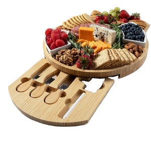 Ensemble de plateau à charcuterie en bambou avec couteaux à fromage, plats en céramique et <span class=keywords><strong>étiquette</strong></span>s en <span class=keywords><strong>ardoise</strong></span>, cadeau pour les amateurs de vin - Product Image 1