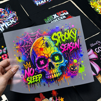 Transferts DTF personnalisés pour Halloween : Motif Sorcière Squelette – Autocollants thermocollants DTF pour T-shirts d'enfants