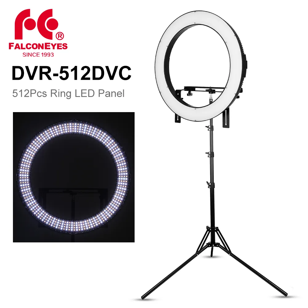 FALCON EYES 512 Ring LED Panel 31W 3000-5600k Lighting Video Film Continuous Light with 180cm Light Stand DVR-512DVC Black