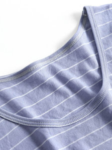 Venta al por mayor 2020 O cuello Loungewear camisetas de alta calidad a rayas de manga corta estampado pijamas de tela suave de talla grande ropa de dormir térmica - Product Image 4