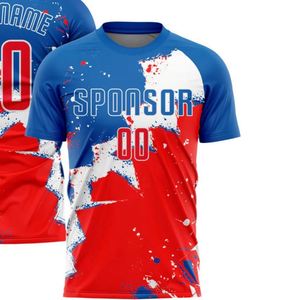 Maillot de football personnalisé rouge et bleu à manches courtes, respirant, séchage rapide, écologique, léger, pour matchs et entraînements sportifs - Product Image 2