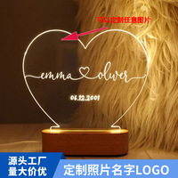 Lampe de nuit LED rectangulaire 3D moderne, cadre photo OEM ODM, base en bois et cristal, télécommande pour chambre à coucher, pour la Saint-Valentin, DIY