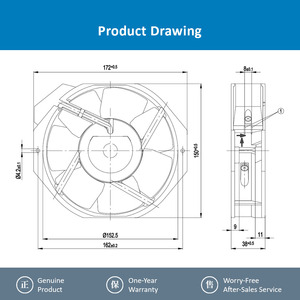 Ventilador Axial de CA ebm-papst W2E142-BB01-01 230V 142mm, Ventilador de Refrigeración Industrial de 172mm con Aspas Metálicas - Product Image 4