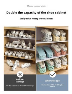 Support de rangement pour chaussures à double niveau réglable, en plastique, gain de place, pour placard, directement de l'usine - Product Image 5