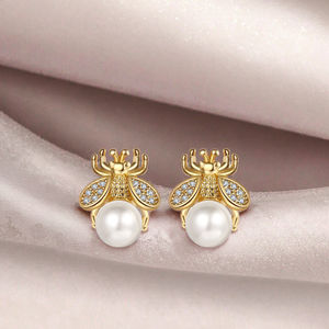 カスタム卸売イヤリング 蜂型パールスタッドイヤリング 女性用デザイナーイヤリング 結婚式パーティー用ファッションジュエリー - Product Image 6