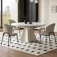 Ensemble Table et Chaises de Salle à Manger Extensible Rond Moderne en Marbre et Bois, Style Luxe, 4, 6 ou 8 Places, Design Meubles Gain de Place
