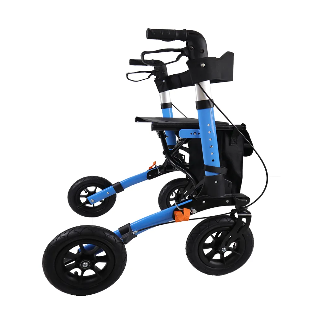 Rollator with 10'' Rubber Pneumatic Wheel Outdoor Rollator With Seat for Adult Pneumatic Outdoor Rollator Walker