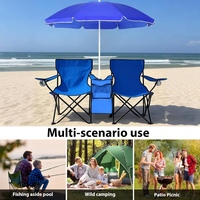Chaise de camping double avec auvent pare-soleil intégré, chaise de camping pliable portable à 2 places avec sac isotherme, porte-boissons, sac de transport