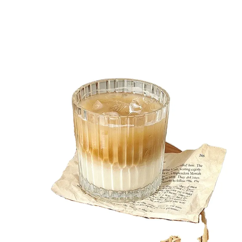 Origami Style Glass Cups Vintage Transparent Vertical Stripe Glassware for Cocktail, Whiskey, Beer, Juice, Water, Gif