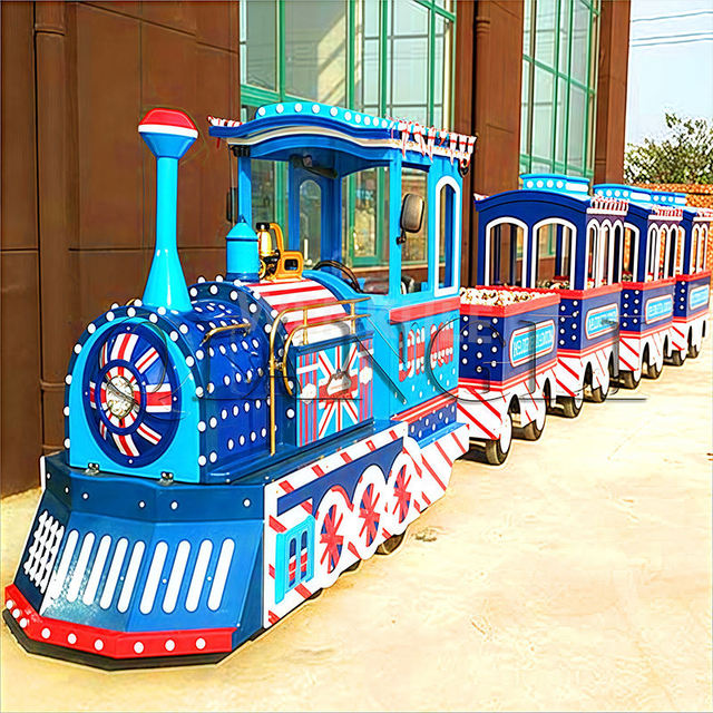 Electric Tourist Train 16 Seater FEC Tram Playground Ride Christmas Theme Track Music Smoke Effect Park Use