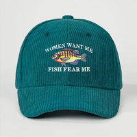 Casquette de baseball personnalisée en velours côtelé avec logo de poisson brodé, calotte souple, visière incurvée, unisexe, pour femmes et hommes, style 'Dad Hat' humoristique sur le thème de la pêche