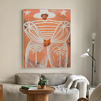 Peinture à l'huile sur toile personnalisée, peinte à la main, style western cowboy, art populaire, portrait orange, décoration murale moderne avec cadre doré
