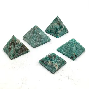 Wholesale natural Amazing Hand Carved Amazonite pyramids blue crystal crafts heading crystal pyramids for home decoration