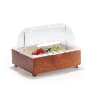 Rectangular melamine tray with lid for displaying cooked and cold dishes